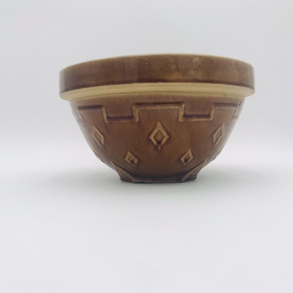 Monmouth Western Stoneware Crock Mixing Bowl 1940s Diamond Brown MCM VTG - Picture 4 of 9